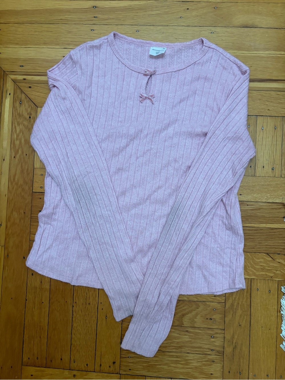 abercrombie kids light pink ribbed bow detail top